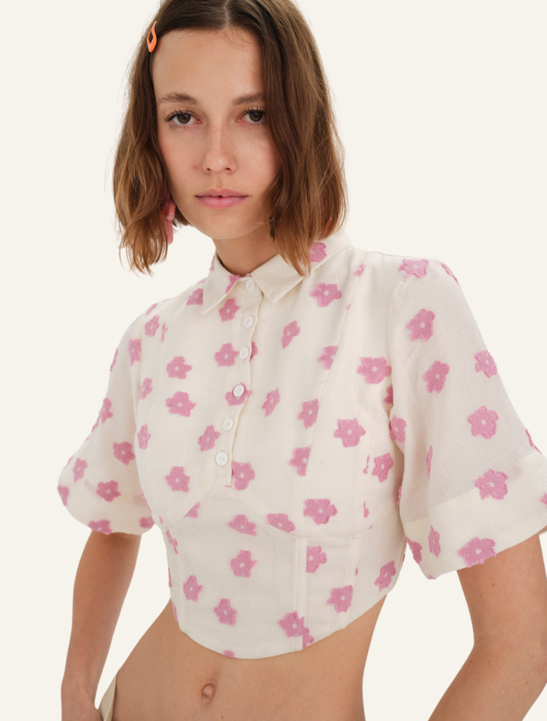 Clover Top - Pink | Clothing | Basic top, brand-For Love & Lemons, Clothing, Collared Top, Crop Top, croptop, price-$200 - $250, Shirts & Tops, Top, Tops | For Love & Lemons