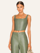 Leather Bustier - Hunter Green | Shirts & Tops | brand-Ena Pelly, Bustier, Corset, Ena Pelly, Leather, Leather top, Matching Set, Matching Sets, On Sale, price-$100 - $150, price-$150 - $200, sale, Sets, Shirts & Tops, Sleeveless Top, Square Neck | Ena Pelly