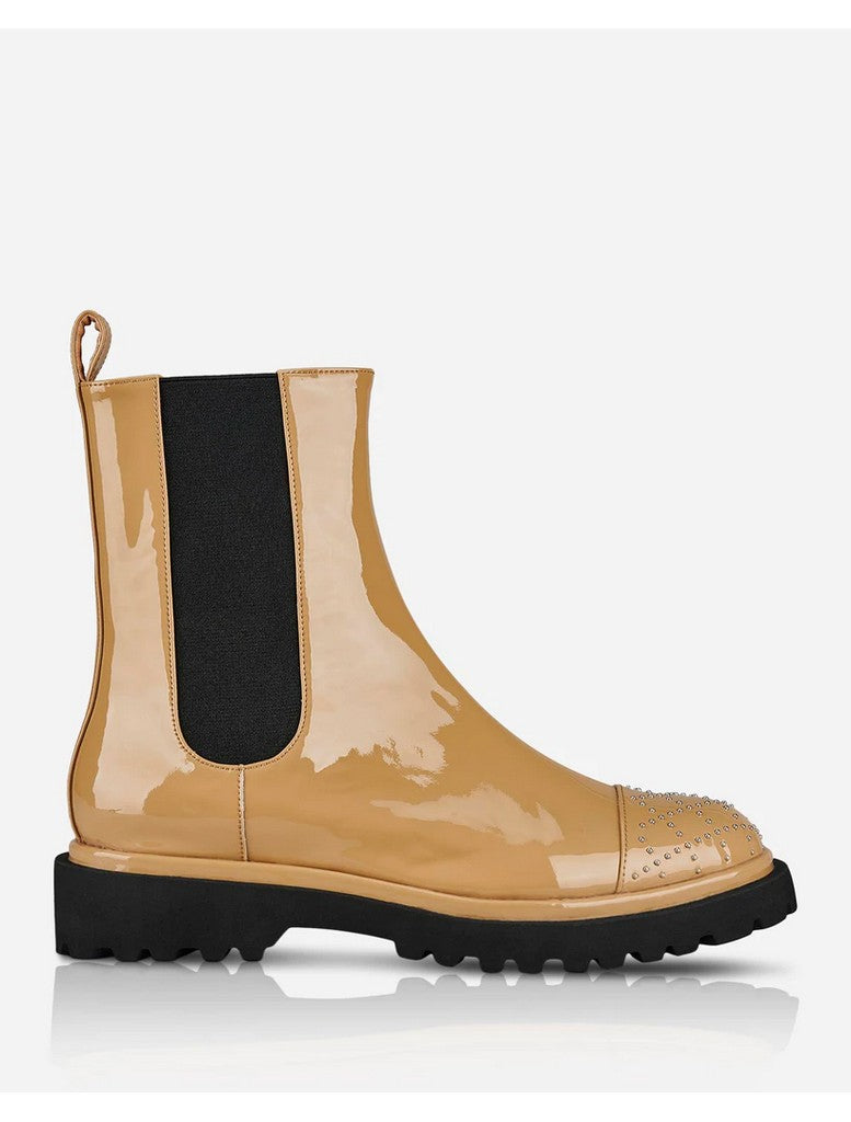 Cali Boot - Khaki Gloss Stud | Shoes | Boots, brand-Sol Sana, colour-green, Flat Shoes, On Sale, price-$100 - $150, price-$50 - $100, Sale, Shoes, Winter, winter festivites, Winter Festivities, Winter Warmer, winter warmers | Sol Sana