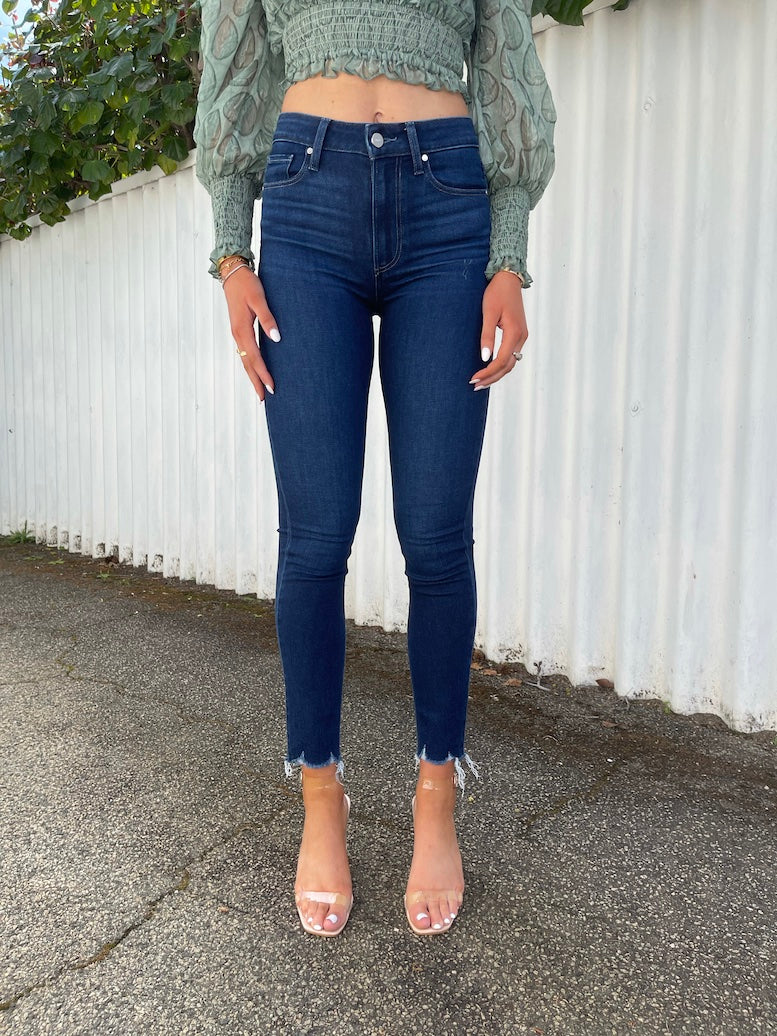 Margot Ankle - Model w/ Tuned Hem | Denim | Ankle, Ankle Length, brand-PAIGE, Clothing, Dark denim, Denim, Denim Jeans, High Rise, Jeans, Paige, Pants, price-$250+, Stretch, Winter | PAIGE