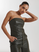 Claudia Leather Top - Forest | Clothing | brand-Ena Pelly, Clothing, Crop Top, Leather top, price-$200 - $250, Shirts & Tops, Sleeveless Top, Top, Tops | Ena Pelly